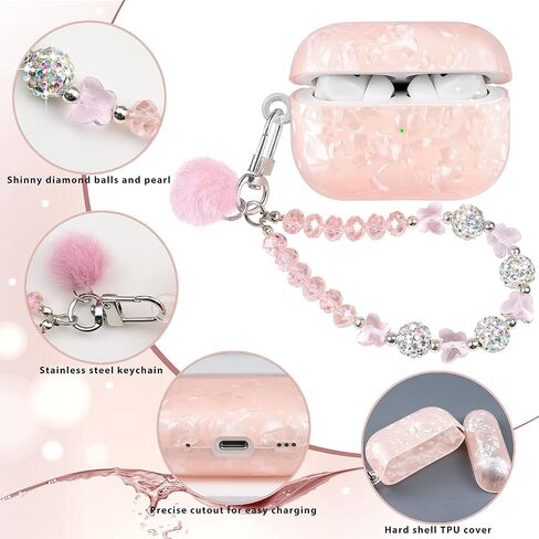 حافظة لطيفة لجهاز Airpod Pro مع غطاء بناتي بحبل لؤلؤي متوافق مع AirPods Pro الجيل الأول (2019) غلاف للنساء in Kuwait