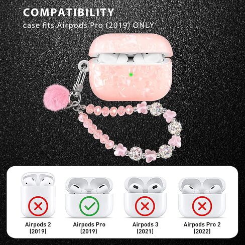 حافظة لطيفة لجهاز Airpod Pro مع غطاء بناتي بحبل لؤلؤي متوافق مع AirPods Pro الجيل الأول (2019) غلاف للنساء in Kuwait