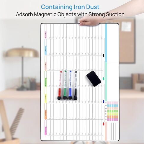 POPRUN Weekly Dry Erase Board Family Calendar for Wall & Glass & Wooden, Non-Magnetic Family Weekly Meal Planner, Self-Adhesive Family Chore Chart 5 Columns for 5 People Wall Calendar 23.6" × 15.7" in Kuwait