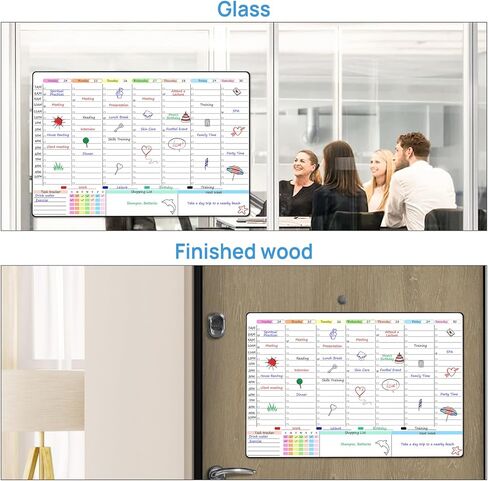 POPRUN Weekly Dry Erase Board Family Calendar for Wall & Glass & Wooden, Non-Magnetic Family Weekly Meal Planner, Self-Adhesive Family Chore Chart 5 Columns for 5 People Wall Calendar 23.6" × 15.7" in Kuwait