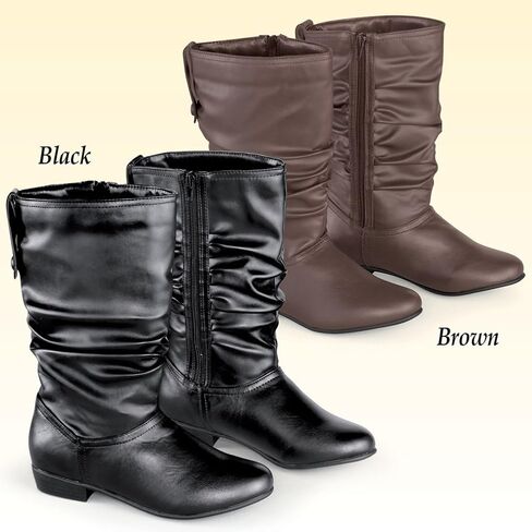 Collections Etc Faux Leather Mid Calf Slouch Boots w/Low Heel in Saudi Arabia