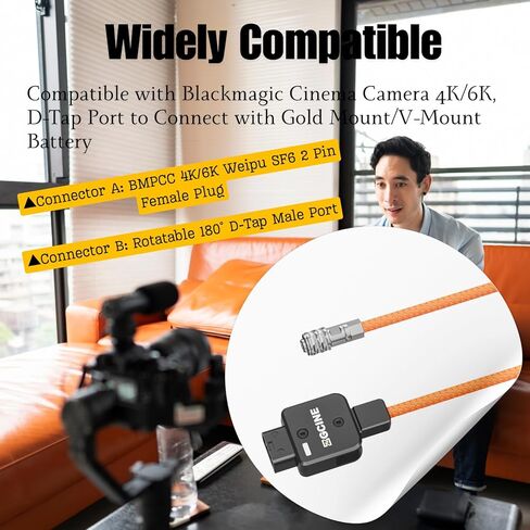 كابل طاقة BMPCC 4k/6k Pro إلى D-Tap قابل للدوران متوافق مع كاميرا سينما Blackmagic Pocket وبطارية تثبيت ذهبية على شكل V، قابس D-Tap(P-Tap) إلى Weipu SF6 2 Pin Female Plug in Kuwait