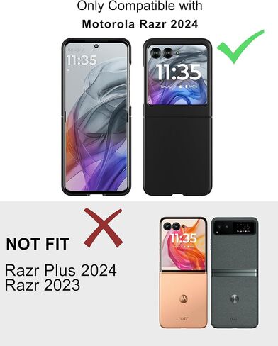 حافظة لهاتف Motorola Razr 2024 (غير مناسبة لـ Razr+) مع واقي شاشة مدمج، حافظة هاتف رفيعة صلبة غير لامعة من البولي كربونات لهاتف Moto Razr 2024 - أسود + زجاج in Kuwait