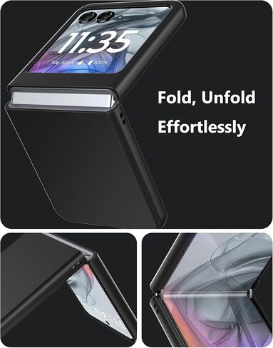 حافظة لهاتف Motorola Razr 2024 (غير مناسبة لـ Razr+) مع واقي شاشة مدمج، حافظة هاتف رفيعة صلبة غير لامعة من البولي كربونات لهاتف Moto Razr 2024 - أسود + زجاج in Kuwait