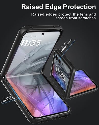 حافظة لهاتف Motorola Razr 2024 (غير مناسبة لـ Razr+) مع واقي شاشة مدمج، حافظة هاتف رفيعة صلبة غير لامعة من البولي كربونات لهاتف Moto Razr 2024 - أسود + زجاج in Kuwait
