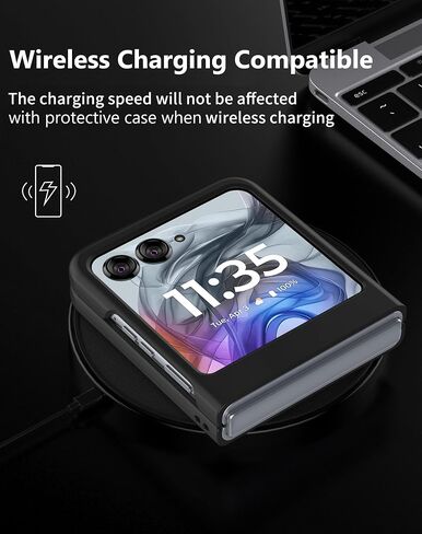 حافظة لهاتف Motorola Razr 2024 (غير مناسبة لـ Razr+) مع واقي شاشة مدمج، حافظة هاتف رفيعة صلبة غير لامعة من البولي كربونات لهاتف Moto Razr 2024 - أسود + زجاج in Kuwait