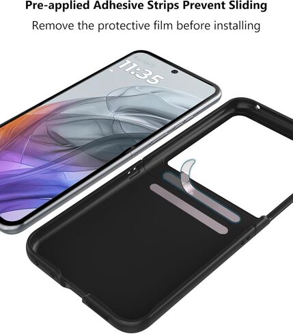 حافظة لهاتف Motorola Razr 2024 (غير مناسبة لـ Razr+) مع واقي شاشة مدمج، حافظة هاتف رفيعة صلبة غير لامعة من البولي كربونات لهاتف Moto Razr 2024 - أسود + زجاج in Kuwait