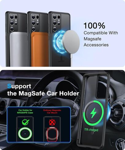 FNDMIL[NO.1 Magnetic for Samsung Galaxy S21 Ultra Case with MagSafe[Military Grade Drop Tested][Translucent Matte][Anti-Fingerprint] Soft Silicone Bumper for Samsung Galaxy S21 Ultra Phone Case,Black in Saudi Arabia