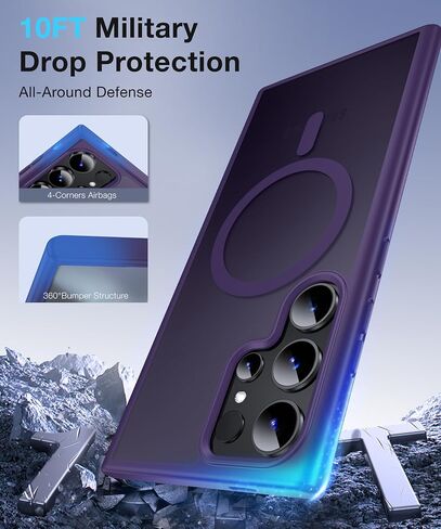 FNDMIL[NO.1 Magnetic for Samsung Galaxy S21 Ultra Case with MagSafe[Military Grade Drop Tested][Translucent Matte][Anti-Fingerprint] Soft Silicone Bumper for Samsung Galaxy S21 Ultra Phone Case,Black in Saudi Arabia