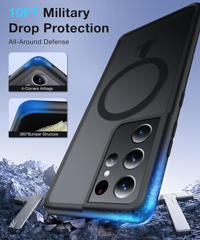 FNDMIL[NO.1 Magnetic for Samsung Galaxy S21 Ultra Case with MagSafe[Military Grade Drop Tested][Translucent Matte][Anti-Fingerprint] Soft Silicone Bumper for Samsung Galaxy S21 Ultra Phone Case,Black in Saudi Arabia