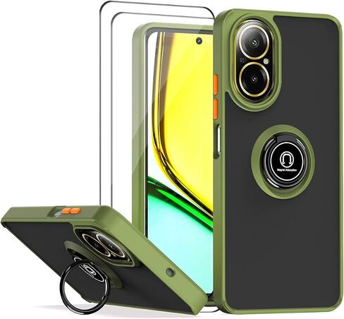 QUIETIP Case Compatible with Realme C67 4G with Screen Protector,TPU + Hard PC Shockproof Magnetic Ring Car Mount Stand Cover,Black in Saudi Arabia