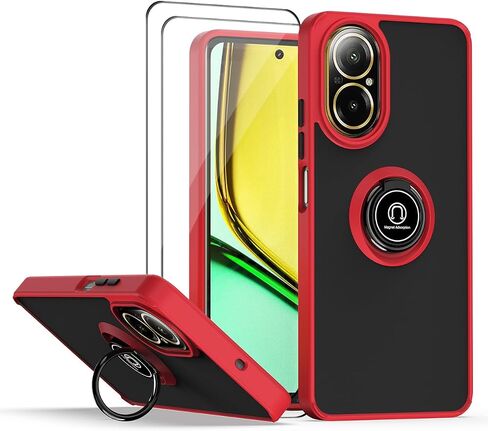 QUIETIP Case Compatible with Realme C67 4G with Screen Protector,TPU + Hard PC Shockproof Magnetic Ring Car Mount Stand Cover,Black in Saudi Arabia