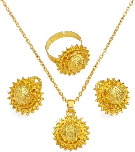 مجموعة المجوهرات الإثيوبية للنساء مجموعة المجوهرات الإريترية الإثيوبية للنساء الإثيوبية مجموعات مجوهرات صغيرة الحجم قلادة أقراط الطوق للنساء أفريقيا هدايا حفلات الزفاف in Kuwait