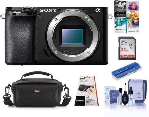Sony Alpha a6100 Mirrorless Digital 4K Camera - Bundle with Shoulder Bag, 32GB SD Card, Screen Protector, Cleaning Kit, Corel PC Software Kit, Card Reader in Saudi Arabia