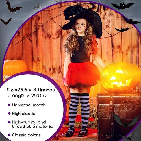 kymqlyw 6 Pairs Over Knee Long Striped Socks for Women Thigh High Sock Stockings Halloween Teen Girls Party Cosplay Stocking Costume（Purple and rose red stripes） in Kuwait