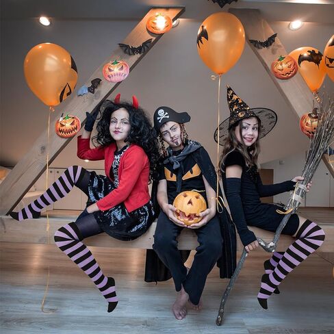 kymqlyw 6 Pairs Over Knee Long Striped Socks for Women Thigh High Sock Stockings Halloween Teen Girls Party Cosplay Stocking Costume（Purple and rose red stripes） in Kuwait