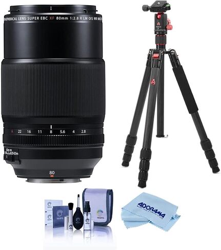Fujifilm XF 80mm f/2.8 R LM OIS WR Macro Lens, Black, Bundle with 3Pod Trek Series Carbon Fiber Travel Tripod/Monopod and Arca Type Ball Head, Cleaning Kit, Cleaning Cloth in Saudi Arabia