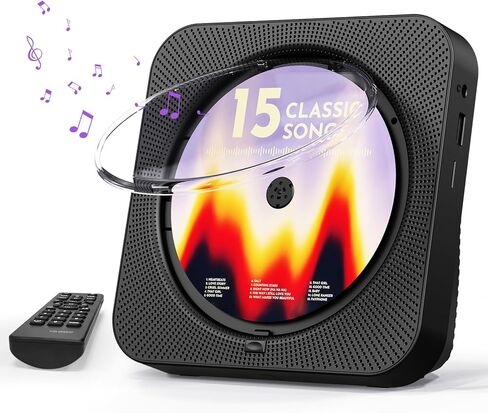 مشغل أقراص مضغوطة محمول مع مكبرات صوت، مشغل أقراص مضغوطة بلوتوث لسطح المكتب مع شاشة LED وجهاز تحكم عن بعد، مشغل أقراص مضغوطة قابل لإعادة الشحن يدعم راديو CD/FM/USB/AUX/مؤقت، أسود in Kuwait