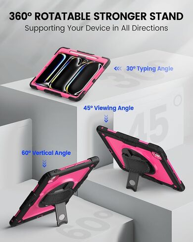 ZOVEEK Case for iPad Pro 13 Inch M4 2024 with Screen Protector, Pencil Holder, Military Shockproof Protective Case with 360°Rotating Hand Strap & Stand, Shoulder Strap (Pink+Black) in Saudi Arabia