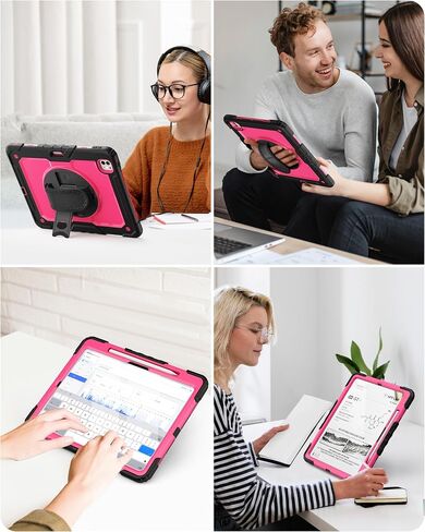 ZOVEEK Case for iPad Pro 13 Inch M4 2024 with Screen Protector, Pencil Holder, Military Shockproof Protective Case with 360°Rotating Hand Strap & Stand, Shoulder Strap (Pink+Black) in Saudi Arabia