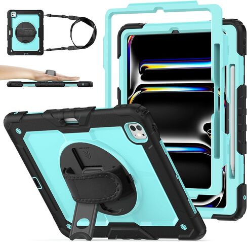 ZOVEEK Case for iPad Pro 13 Inch M4 2024 with Screen Protector, Pencil Holder, Military Shockproof Protective Case with 360°Rotating Hand Strap & Stand, Shoulder Strap (Pink+Black) in Saudi Arabia