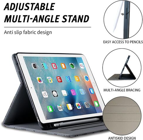 حافظة مصممة لجهاز iPad 10.2 بوصة، حافظة الجيل التاسع / الثامن / السابع (2021/2020/2019) iPad Air 3rd 2019/2017 iPad Pro 10.5 بوصة من جلد البولي يوريثان مع حامل قلم رصاص، حافظة خلفية ناعمة من مادة TPU، غطاء للنوم/الاستيقاظ التلقائي - أسود in Saudi Arabia