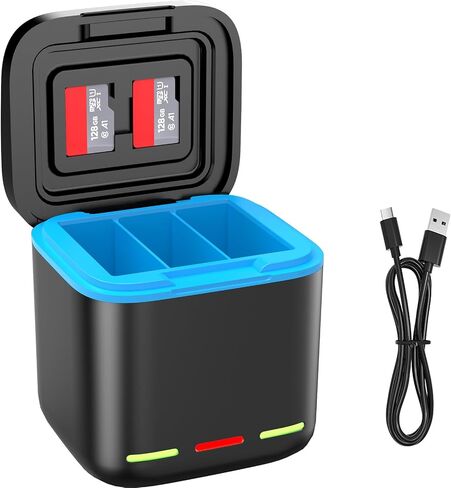 Fast Charger for GoPro Hero 8/7/6/5, Triple Slot USB Charging Case with Type-C Cord Batteries Carry Case Fully Compatible with Original Go Pro 8 7 6 5 in Saudi Arabia