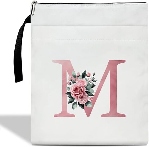 Initials R Book Sleeve with Zipper, Monogrammed Gifts for Women, Floral Book Sleeve for Book Lovers Gift for Teacher Librarian Bookworm Bookish, Personalised Book Protector Cover Pouch Case (zm17) in Saudi Arabia