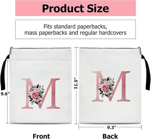 Initials R Book Sleeve with Zipper, Monogrammed Gifts for Women, Floral Book Sleeve for Book Lovers Gift for Teacher Librarian Bookworm Bookish, Personalised Book Protector Cover Pouch Case (zm17) in Saudi Arabia