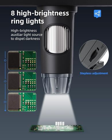 مجهر رقمي للعملات المعدنية LCD 500x، مكبر للعملات المعدنية مع 8 مصابيح LED قابلة للتعديل، عرض للكمبيوتر الشخصي متوافق مع Windows/MacBook، 7 بوصة in Saudi Arabia