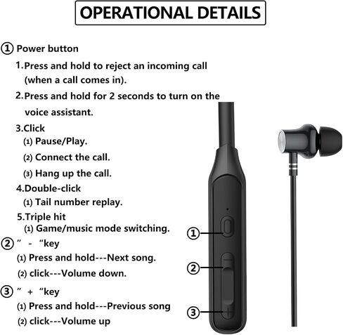 Wireless Earbuds Neckband，V5.2 with Microphone, 35 Hours Playtime, in-Ear Neckband Bluetooth Earbuds，IPX7 sweatproof deep bass is Used for Music Phone Sports. (Black) in Saudi Arabia