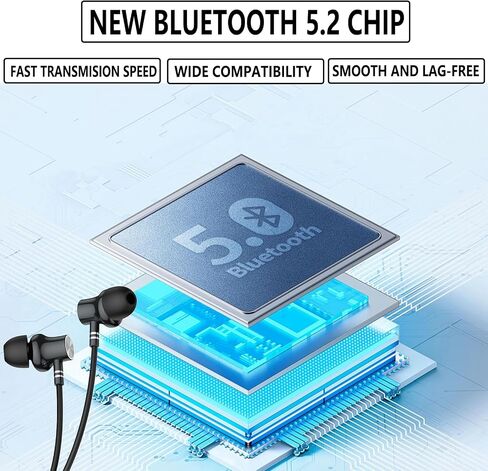 Wireless Earbuds Neckband，V5.2 with Microphone, 35 Hours Playtime, in-Ear Neckband Bluetooth Earbuds，IPX7 sweatproof deep bass is Used for Music Phone Sports. (Black) in Saudi Arabia