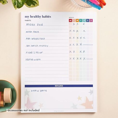Erin Condren Colorful Kids Checklist Notepad - 25 Pages (7.5" x 10") Teaches Organization with Color Coded Layout, Reward Chart, To Do List on Premium Paper in Saudi Arabia
