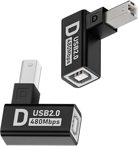 QIANRENON 90°Angle USB B Printer Connector MIDI Extender USB Type B Male to Female Adapter Right Angle Plug, Al Shell, 480Mbps, for Printer Scanner Electric Piano Mixer, 2Pcs (Down Bend) in Saudi Arabia