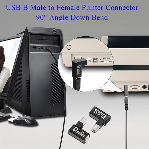 QIANRENON 90°Angle USB B Printer Connector MIDI Extender USB Type B Male to Female Adapter Right Angle Plug, Al Shell, 480Mbps, for Printer Scanner Electric Piano Mixer, 2Pcs (Down Bend) in Saudi Arabia