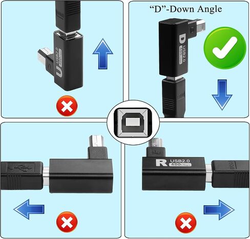QIANRENON 90°Angle USB B Printer Connector MIDI Extender USB Type B Male to Female Adapter Right Angle Plug, Al Shell, 480Mbps, for Printer Scanner Electric Piano Mixer, 2Pcs (Down Bend) in Saudi Arabia
