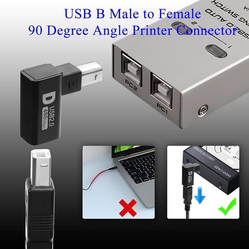 QIANRENON 90°Angle USB B Printer Connector MIDI Extender USB Type B Male to Female Adapter Right Angle Plug, Al Shell, 480Mbps, for Printer Scanner Electric Piano Mixer, 2Pcs (Down Bend) in Saudi Arabia