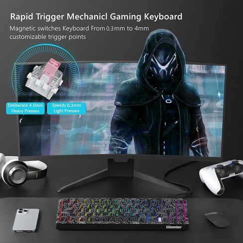 لوحة مفاتيح Womier M68 HE 60% للألعاب، لوحة مفاتيح ميكانيكية سريعة التشغيل، لوحة مفاتيح سلكية RGB مخصصة مع مفتاح مغناطيسي مسبق التشحيم، أغطية مفاتيح طبوغرافية PBT لجهاز Mac/Win - أبيض in Kuwait