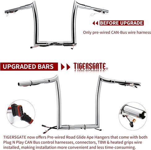 TIGERSGATE Black Pre-wired 14" Rise Road Glide Meathook Monkey Bars 1 1/4" Ape Hanger Handlebars Designed for 2016-up Harley Road Glide Models in Saudi Arabia