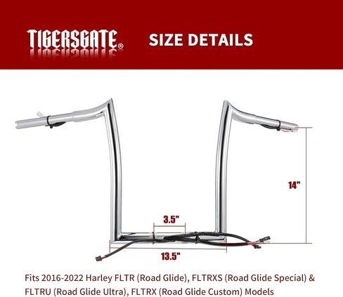 TIGERSGATE Black Pre-wired 14" Rise Road Glide Meathook Monkey Bars 1 1/4" Ape Hanger Handlebars Designed for 2016-up Harley Road Glide Models in Saudi Arabia