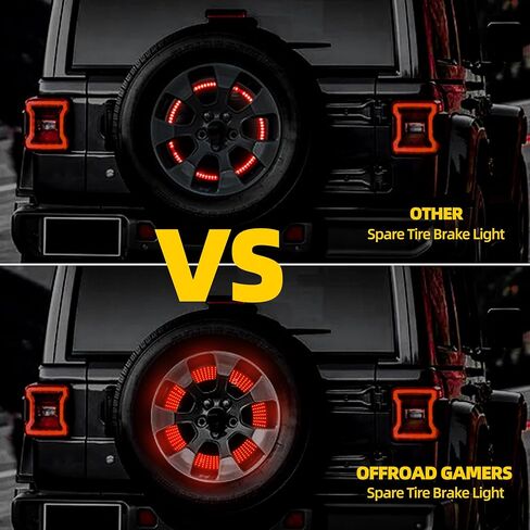 OFFROAD GAMERS Spare Tire Brake Light for Wrangler Third Brake Light Red LED Wheel Light Rear Lights Compatible With 2007-2018 Wrangler JK/JKU & 2018+ Wrangler JL/JLU in Kuwait