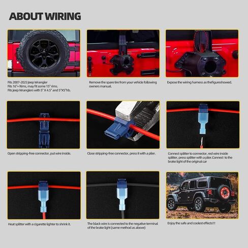 OFFROAD GAMERS Spare Tire Brake Light for Wrangler Third Brake Light Red LED Wheel Light Rear Lights Compatible With 2007-2018 Wrangler JK/JKU & 2018+ Wrangler JL/JLU in Kuwait