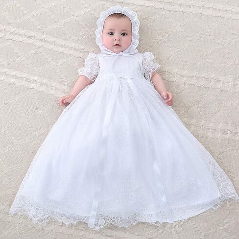 NIMBLE Baby Girls Baptism Christening Elegant Meshed Lace Gown for 0-12 Months in Kuwait