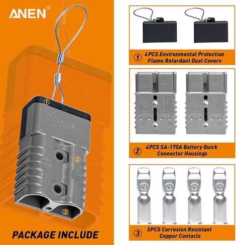 ANEN 2-4 Gauge Wire Connectors, 175A Wire Harness Plug Kit，12V to 36V Battery Quick Connect Disconnect Set for Car Bike ATV Winches Lifts Motors More, Pack of 2, Red in Saudi Arabia
