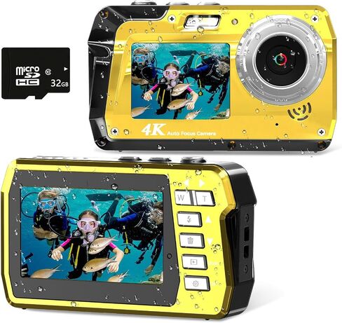 Waterproof Digital Camera, Underwater Camera with 32GB Card(Installed), 4K FHD 48MP Dual-Screen Selfie Under Water Camera for Photography, 10FT Waterproof Camera for Snorkeling, Surfing, Rafting in Kuwait