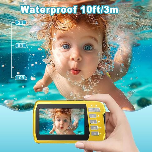 Waterproof Digital Camera, Underwater Camera with 32GB Card(Installed), 4K FHD 48MP Dual-Screen Selfie Under Water Camera for Photography, 10FT Waterproof Camera for Snorkeling, Surfing, Rafting in Kuwait