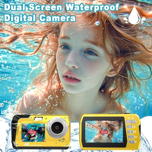 Waterproof Digital Camera, Underwater Camera with 32GB Card(Installed), 4K FHD 48MP Dual-Screen Selfie Under Water Camera for Photography, 10FT Waterproof Camera for Snorkeling, Surfing, Rafting in Kuwait