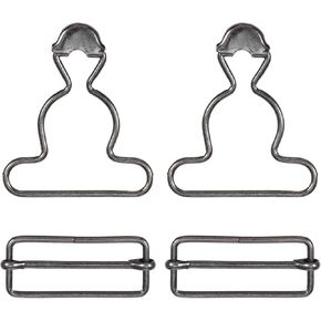 2 Pairs Metal Overall Buckles Suspender Clips Buckle with Rectangle Buckle Adjustable Overall Bib Clips Replacement No-Sew Button for Pants Trousers Jeans Jacket (Silver)