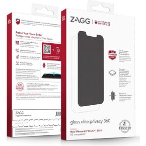 ZAGG InvisibleShield Glass Elite 360 Privacy Screen Protector for iPhone 13, iPhone 13 Pro, and iPhone 14 – 5X Impact and Scratch Protection, Tempered Glass, Smudge-Free, Four-way Side View Privacy
