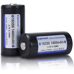 Keeppower 18350 Protected Li-ion Battery Rechargeable 3.7V 1600mAh 5.92Wh with Button Top for Flashlight (NOT High Drain) (2 Pack)